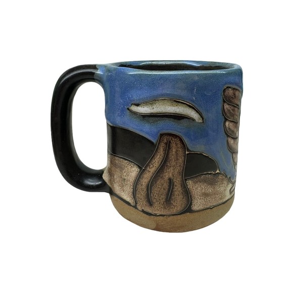 Mara Mexico Studio Art Pottery Stoneware Large Mug Eagle Mountains Trees Signed - Picture 2 of 10